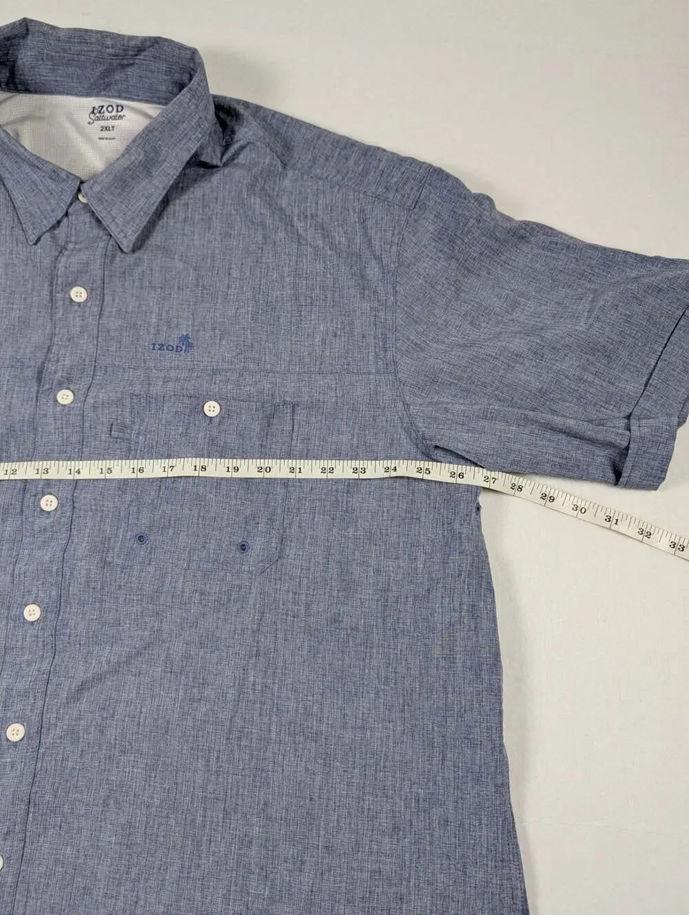 IZOD Saltwater Men's Blue Short Sleeve Button-Down Fishing Shirt Size 2XLT